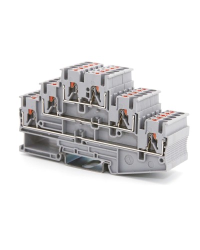 Клемма трехуровневая, зажим push-in, 2.5 кв.мм, серая (VPR-2.5-3L-GY). Клемма проходная, 6 точки подключения. ДКС в Тамбове