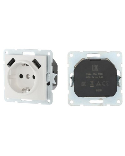 Розетка с з/к + 2xUSB разъема, 2А, белый LK60 (868004-1). Розетка. Экопласт в Тамбове