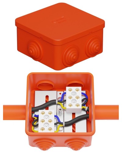 Коробка JBS080 85х85х50, 6 вых., 3P (0,15-10,0 мм²) (43301HF). Коробка монтажная, огнестойкая, без галогена. Экопласт в Тамбове
